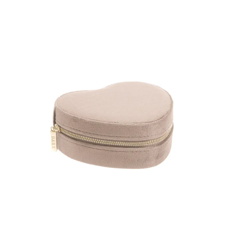 Dark Velvet Heart Jewellery Box Warm Taupe