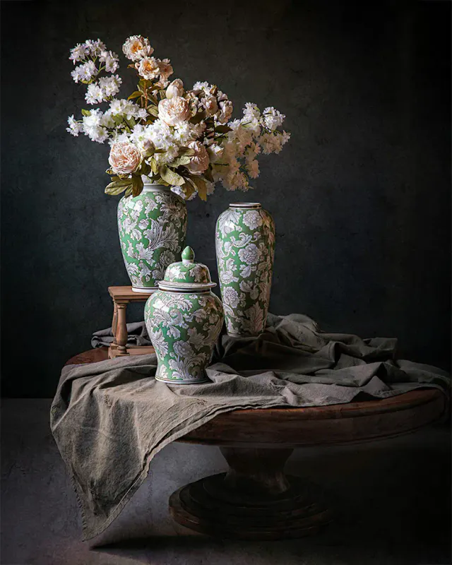 A Lot VASE Grønn m/blomster 37 cm