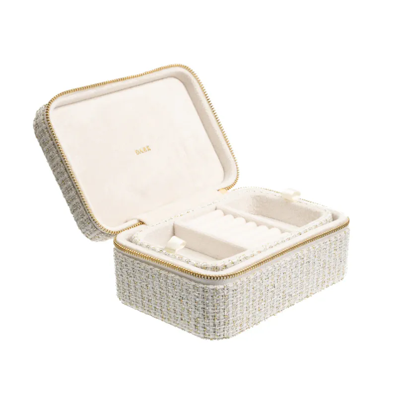 Dark TWEED JEWELLERY BOX OFF WHITE W/GOLD