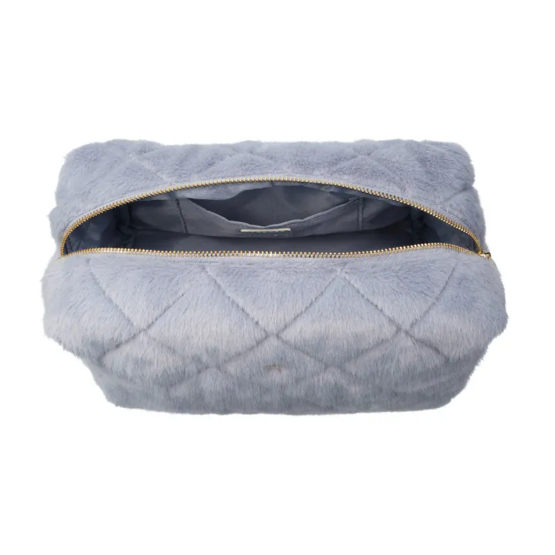 Dark FAUX FUR QUILTED MAKE-UP POUCH LARGE COOL BLUE