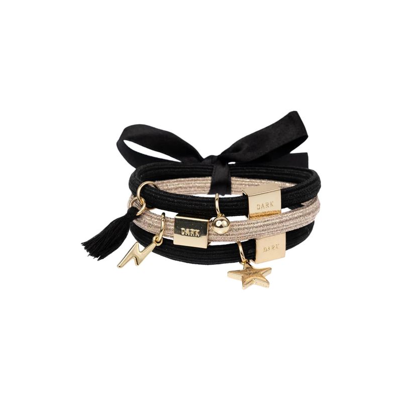 Dark HAIR TIES 3 PK CHARM COMBO ALL BLACKS W/GOLD